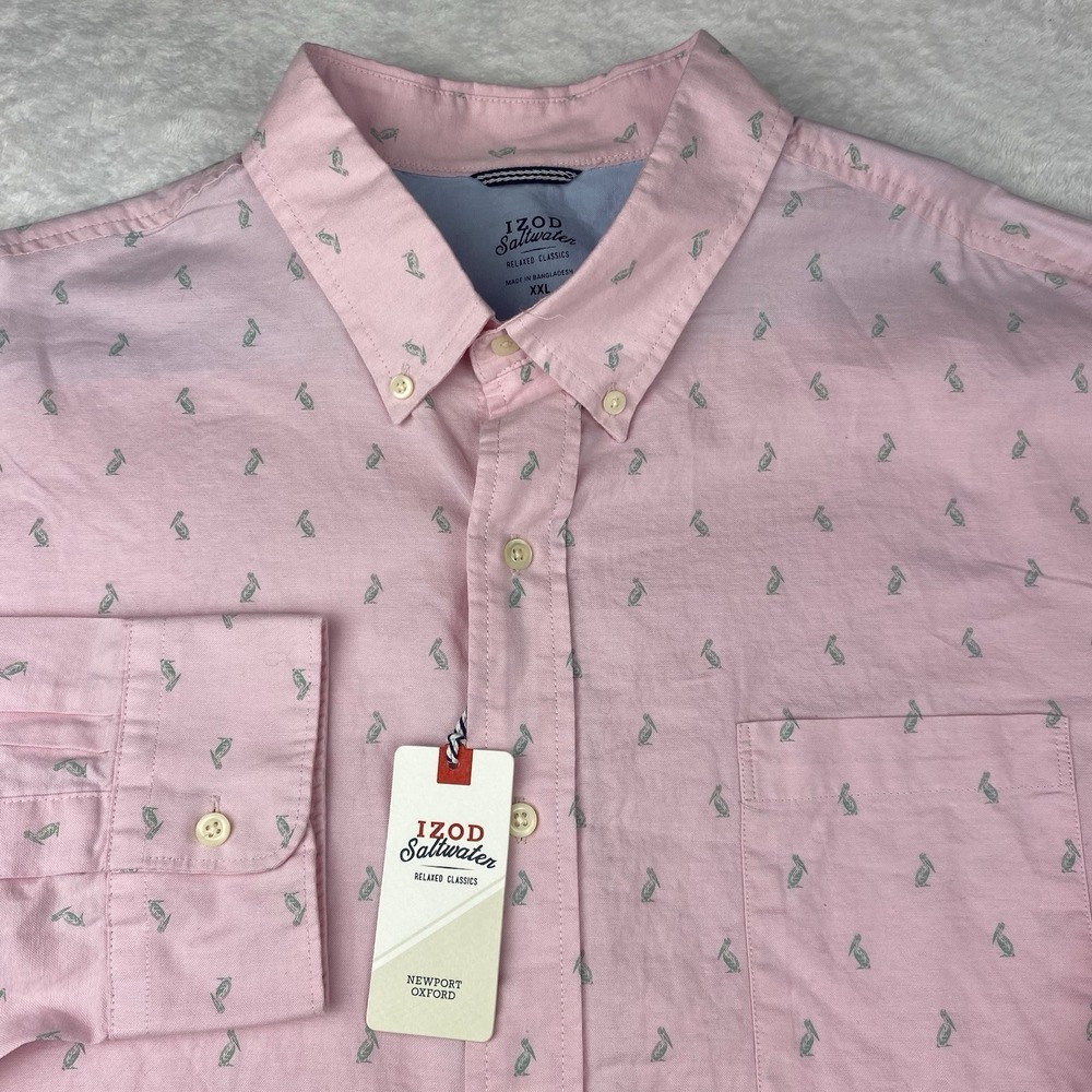IZOD Newport Oxford Shirt Mens XXL Pink w/Pelican Graphics Relaxed Classics NWT!